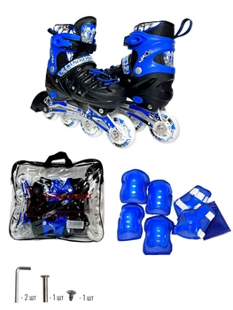 Раздвижные ролики с комплектом защиты Scale Sports LF905 Черно-синие 34-37