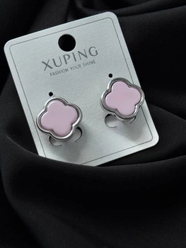 Сережки Xuping в серебре с розовой керамикой