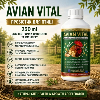 Для поддержания пищеварения и иммунитета Avian Vital Пробиотик Кормовая добавка для животных 250 мл Для птицы