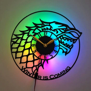 Настенные часы House Stark с LED-подсветкой, часы Game of Thrones, часы Winter Is Coming, подарок поклоннику Игры престолов, декор House Stark, настенный декор для дома