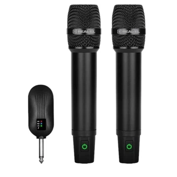 Мікрофон для караоке REAL-EL KM-850, Black, 6.35 мм jack, підключення бездротове, - 60 дБ, радіус дії до 25 м, 2 шт (EL121900002)