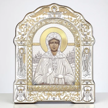 Икона серебряная 21.2х26.5 см святая Матрона. Арочной формы.