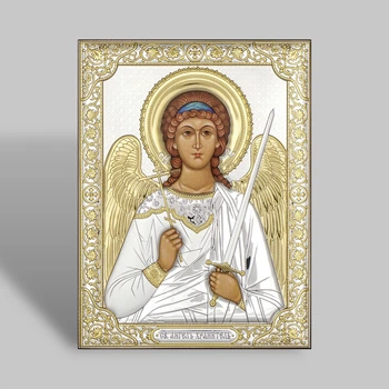Икона серебряная 12х16 см Ангел Хранитель на дереве из Греции.