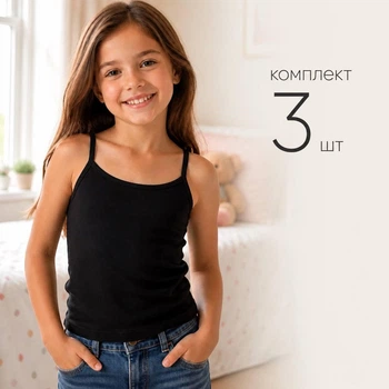 Майка 3 шт для девочки Baykar тонкая бретель р 3 122-128 см 5-6 лет арт 4200-02 Черный
