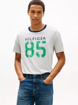 Футболка бавовняна довга чоловіча Tommy Hilfiger XM07448-P61(Grey Heather) M Сіра з принтом (198928109803)