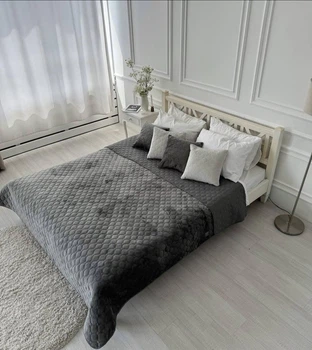 Покривало ТЕП велюрове Velour Ромб круглий темно-сірий 150*210 см