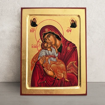 Писаная икона Пресвятой Богородицы Сладкое Лобзание (Гликофилуса) 22,5×29 см
