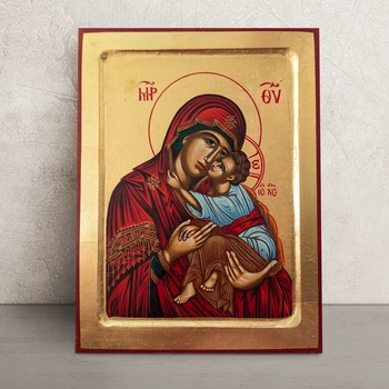 Писаная икона Пресвятой Богородицы Сладкое Лобзание (Гликофилуса) 22,5×29 см