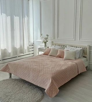 Покривало ТЕП велюрове Velour Ромб круглий світло-рожевий 150*210 см