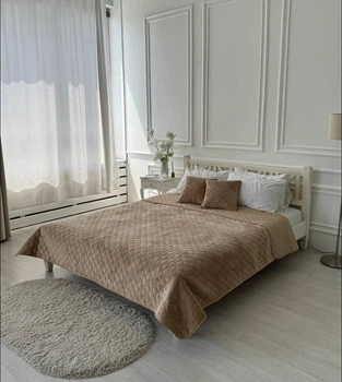 Покривало ТЕП велюрове Velour Ромб круглий бежеве 150*210 см