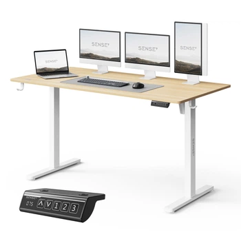 Комп'ютерний стіл SENSE7 NOJO LIGHT 140×70 см з електричним регулюванням висоти, світло-коричнево-білий