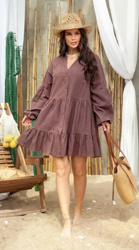 Женское летнее платье из жатого батиста 295-012 коричневое 42-44