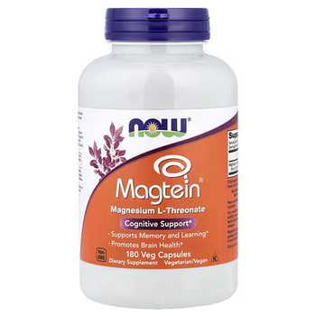 Магній L-треонат NOW Foods Magtein 180 капсул, магній для мозку та пам'яті