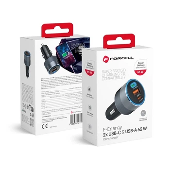 Автомобільний зарядний пристрій Forcell F-Energy Alu 2 x USB C + USB A QC4.0 PD SFC2.0 4.5A 65W Grey (5903396275739)