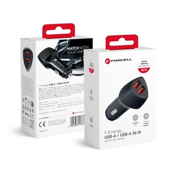 Автомобільний зарядний пристрій Forcell F-Energy Carbon 2 x USB A QC3.0 3A 36W Black (5903396133794)