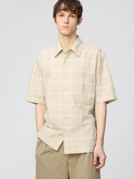 Рубашка хлопковая мужская Uniqlo 773010296 XL Бежевая (1161496350)
