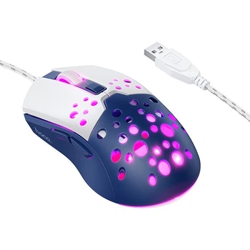 Компьютерная проводная мышь HOCO GM51 1200-3600dpi 7 LED color Бело-синяя