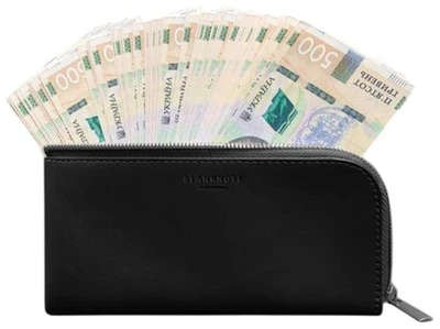 Кожаное портмоне-купюрник на молнии 14.1 из натуральной кожи Краст кошелек для купюр монет и карт черный 59841
