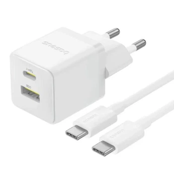 Зарядний пристрій Baseus Palm Fast Charger 30W Мережевий адаптер Type-C/USB зі швидкою зарядкою QC3.0/PD3.0 та кабелем Type-C to Type-C 60W, Білий