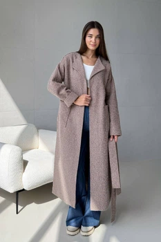 Жіночий довгий кардиган з паском та кишенями Nenka S Капучино (nenka3564-SM)