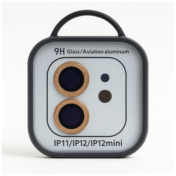 Защитное стекло на камеру Diamonds Lens для iPhone 11 12 12 mini с рамкой максимальная защита Gold SR-547