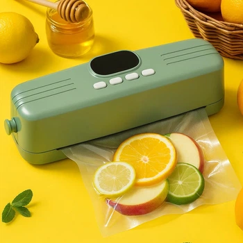 Вакууматор портативный для продуктов и путешествий 27х5х4.5 см 60 кПа с USB-зарядкой и набором пакетов 5 шт Зеленый