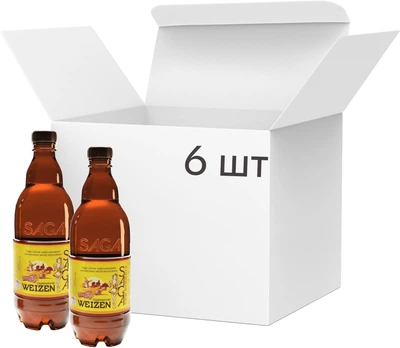 Упаковка пива Saga Weizen светлое нефильтрованное пшеничное 4.9% 0.66 л x 6 шт (4820195891148)