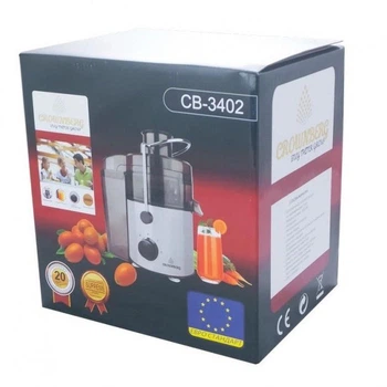 Соковыжималка Crownberg 600 Вт центробежная для фруктов и овощей с широкой горловиной 65 мм 2 скорости автоматический выброс мякоти и надежный фильтр из нержавеющей стали для свежих витаминных напитков