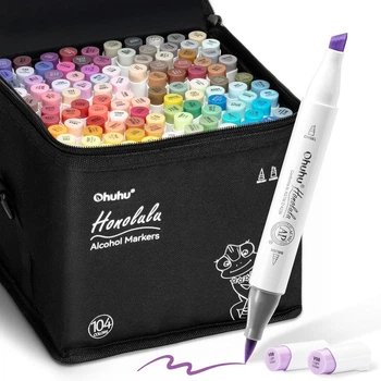Спиртовые маркеры для скетчинга кисть и долото рисования Ohuhu 104 Colors Dual Tips Alcohol Art Markers Brush & Chisel Honolulu