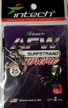 Поводок металлический Intech AFW Surfstrand Micro Supreme 7x7, 25 см, 0,35 мм, 26 lb (12 кг), 2 шт./уп.(FS_99ECA11ABA29)
