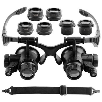 Лупа окуляри бінокулярні Magnifier 9892GJ з LED підсвіткою / збільшення 10X 15X 20X 25X