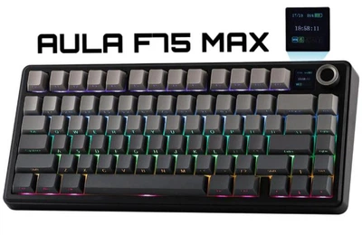 Клавиатура AULA F75 MAX Black Gradient Беспроводная Игровая Механическая. 2.4G/Bluetooth/Кабель. c Экранчиком, Аккумулятор 4000mAh. Reaper Switch