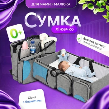 Мамская сумка-рюкзак трансформер 3в1 с функцией кроватки-пеленатора для новорожденных, органайзер на коляску, серо-голубая