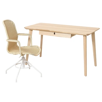 Письмовий стіл та стілець, бежевий/білий ясеневий шпон LISABO/STIGBYGEL IKEA