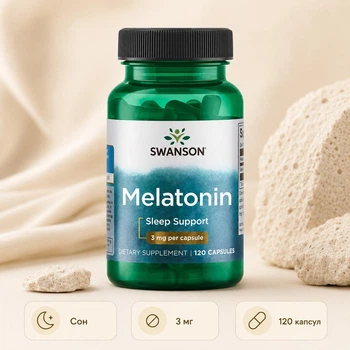 Swanson Melatonin 3 mg 120 caps мелатонін Swanson 3 мг для підтримки режиму сну, легшого засинання та спокійного відпочинку