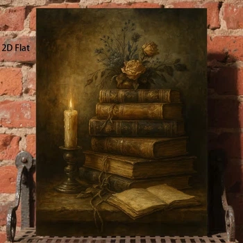Постер «Винтажные книги и свеча» на холсте 30×40 см