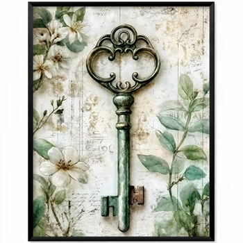 Постер «Vintage Botanical Library» «Vintage ключ» зеленый 30×40 см