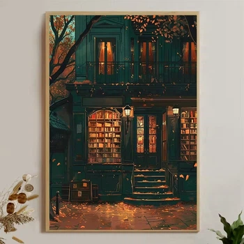 Постер «Книжный магазин в вечернем свете» на холсте 30×40 см