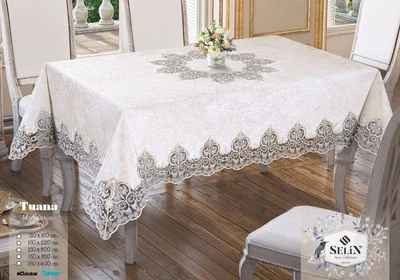 Скатертина Selin 120114365 160х350 см Оксамит Кремовий