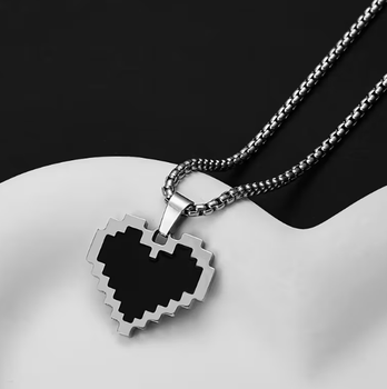 Кулон мужской Pixel Heart с цепочкой, подвеска, украшение на шею из медицинской стали под серебро