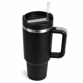 Термос термокухоль термос Tumbler з ручкою, кришкою та трубочкою 30 см, Чорний