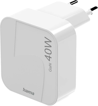 Зарядний пристрій Hama 00201955 2xUSB-C 40W GaN PD Foldable Білий (00201955)