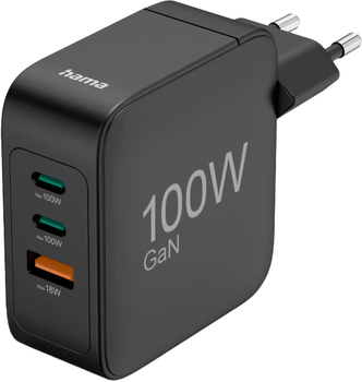 Ładowarka Hama 00201962 2xUSB-C + USB-A 100W GaN PD Czarny (00201962)