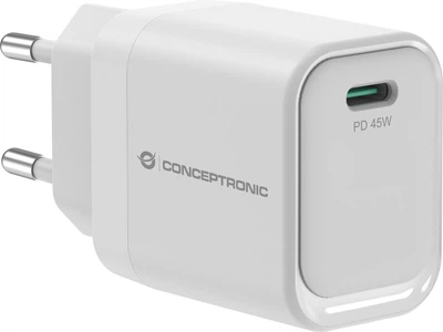 Ładowarka Conceptronic ALTHEA19W45 USB-C 45W GaN PD 3.0 PPS Biały (ALTHEA19W45)