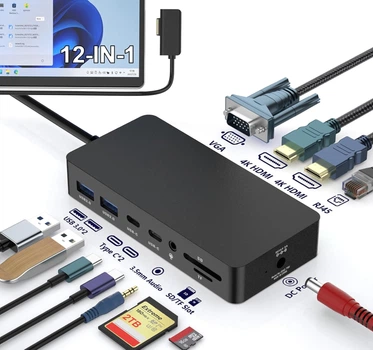 Док-станция Microsoft Surface Dock SHC791 12-в-1 с HDMI, VGA, Ethernet, USB-C / USB-A с блоком питания 15В