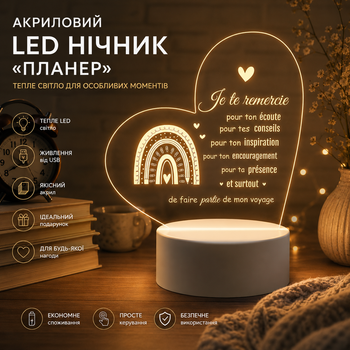 Акриловый LED ночник «Планер» USB, декоративная настольная лампа, подарок друзьям на День рождения и День Святого Валентина