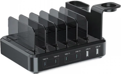 Stacja ładowania Ewent EW1335 6-Port 130W PD 3.0 PPS QC 3.0 Black (EW1335)