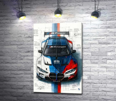 Картина Скетч зарисовка BMW M4 GT3 87x130 см Модуль №1 (006307)