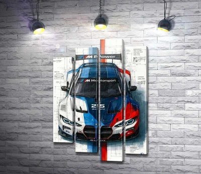 Модульная картина Скетч зарисовка BMW M4 GT3 88x131 см Модуль №3 (006307)