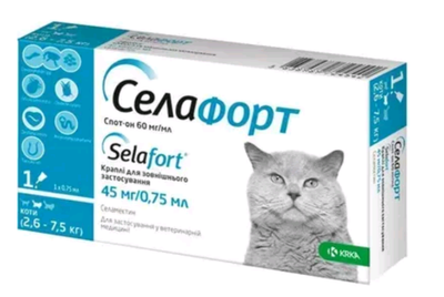 Селафорт краплі від бліх, кліщів та гельмінтів для котів 2,6-7,5 кг 1 піпетка